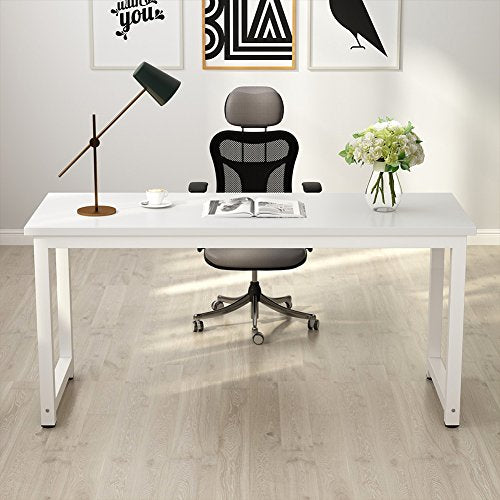 Tribesigns Computer Desk, 55 inch Large Office Desk Computer Table Study Writing Desk for Home Office, White + White Leg - color: White, size: 55*23.6 inch