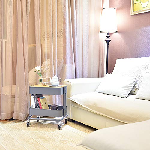 Melody House 2-Tier Metal Utility Rolling Cart Storage Side End Table with Cover Board for Office Home Kitchen Organization, Dark Gray - color: A- Dark Gray