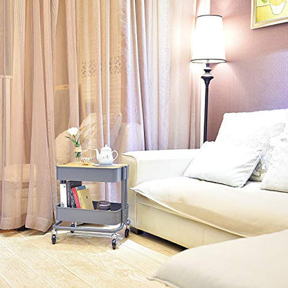 Melody House 2-Tier Metal Utility Rolling Cart Storage Side End Table with Cover Board for Office Home Kitchen Organization, Dark Gray - color: A- Dark Gray