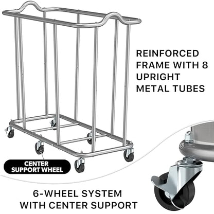 Simple Houseware Extra Large 2 Section Rolling Laundry Cart 265L (70 Gal) – Heavy Duty Hamper with 2 Removable Bags & 6 Smooth Wheels – Commercial Laundry Organizer for Home, Hotel, Dorm, Gym, Gray