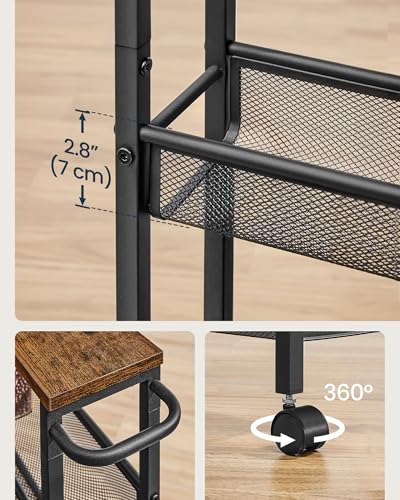 SONGMICS HOME Slim Rolling Cart, 4-Tier Storage Cart with Wheels and Handle, Narrow Utility Cart for Kitchen, Living Room, Brown and Black - style: 4 Tiers