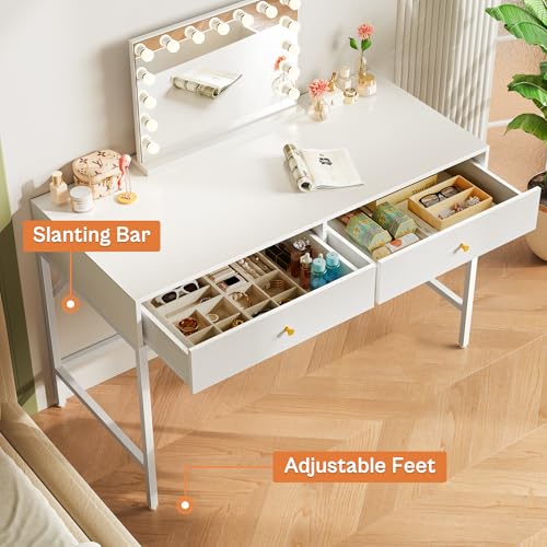 SUPERJARE Vanity Desk with Drawers, 47 inch Computer Desk, Modern Simple Home Office Desks, Makeup Dressing Table for Bedroom - White, 7997W - color: White, size: 47 inch
