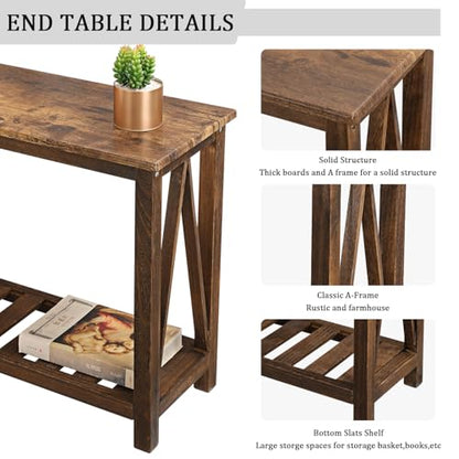 End Side Table with Storage Shelf Rectangle Narrow Nightstand Console Tables Brown Smooth End Table for Small Spaces Industrial Accent Side Table for Living Room Bathroom Bedroom - color: Brown