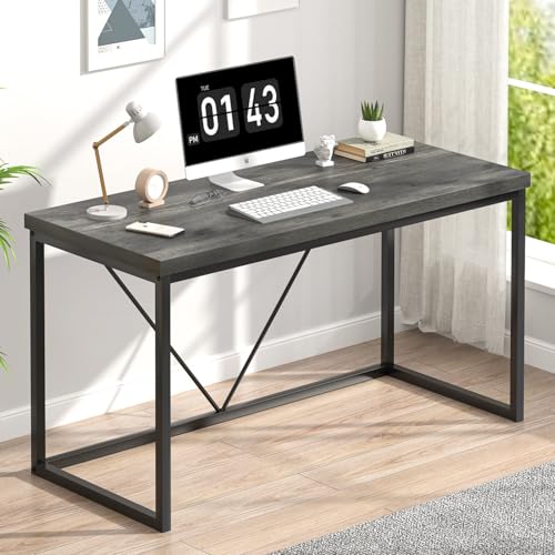 EXCEFUR Modern Computer Desk, Small Home Office Desk, Wood and Metal Writing Study Table Workstation for Bedroom Living Room, Rustic Grey, 47 inch - color: Grey, size: 47 inch