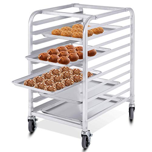 Giantex 10 Tier Aluminum Bakery Rack, Commercial Kitchen Bun Pan Sheet Pan Rack, Mobile Bakers Trolley with Storage Cooling Racks and Lockable Casters