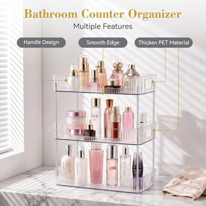 2 Tier Bathroom Counter Organizer, Bathroom Counter Shelf, Vanity Organizer Countertop, Skin Care Organizer, Makeup Perfume Organizer for Bathroom Tray, Cosmetic, Dresser, Kitchen - size: 2 pack