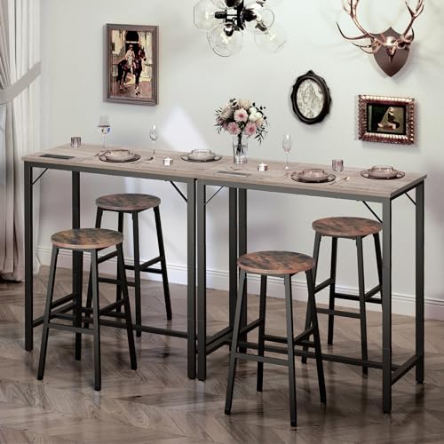 HOOBRO Bar Table with Charging Station, Rectangular Pub Table, High Top Coffee Table, Counter Bar Height Table, Narrow Long Dining Table, 35.4" L x 15.7" W x 35.6" H, Greige BG90UBT01 - color: Greige + Black