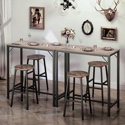 HOOBRO Bar Table with Charging Station, Rectangular Pub Table, High Top Coffee Table, Counter Bar Height Table, Narrow Long Dining Table, 35.4" L x 15.7" W x 35.6" H, Greige BG90UBT01 - color: Greige + Black