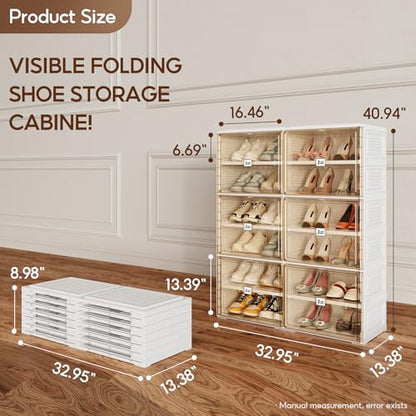 ANTBOX Portable Shoe Rack Organizer for Closet Entryway, Stackable Sneaker Storage Shoe Cabinet with Magnetic Clear Door, Large Plastic Storage containers Bins with Lids 6 Tiers 24 Pairs - size: 6 Tiers 24 Pairs
