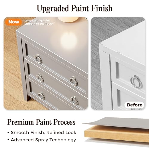 Huuger Paint Night Stand with Charger Station, 3 Drawer Nightstand Set of 2 | Larger Wider Bedside Table with USB-C Port, Modern End Table, for Bedroom, Living Room, Grey Nightstand - color: Grey