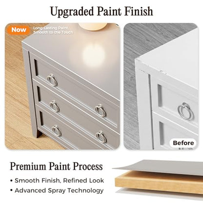 Huuger Paint Night Stand with Charger Station, 3 Drawer Nightstand Set of 2 | Larger Wider Bedside Table with USB-C Port, Modern End Table, for Bedroom, Living Room, Grey Nightstand - color: Grey