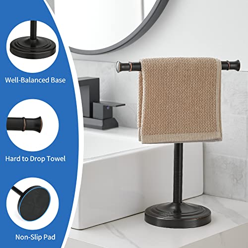 RUMOSE 13 Inch Oil Rubbed Bronze Towel Stand Hand Towel Holder Bathroom Kitchen Vanity Countertop T-Shape Towel Rack Free Standing Stainless Steel Towel Bar Towel Ring - color: Oil Rubbed Bronze