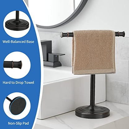 RUMOSE 13 Inch Oil Rubbed Bronze Towel Stand Hand Towel Holder Bathroom Kitchen Vanity Countertop T-Shape Towel Rack Free Standing Stainless Steel Towel Bar Towel Ring - color: Oil Rubbed Bronze