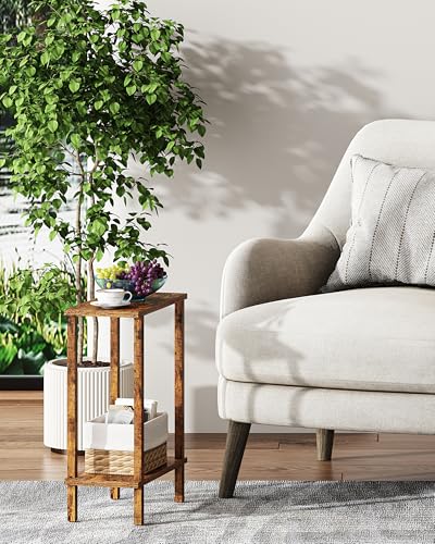 TUTOTAK Small Side Table, Narrow End Table, Skinny Sofa Table, Slim Nightstand, Couch Table, Living Room, Bed Room, Pure Brown TB01BB062C - color: Pure Brown, size: 2-Tier（7.9"D x 15.8"W x 22.5"H）