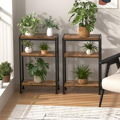 Narrow Side Table for Small Space, 3 Tier Slim End Table, Thin Nightstand, Skinny Snack Couch Table, Sofa Bedside Table in Living Room, Bedroom, Study, Kitchen and Balcony (Rustic Brown) - color: Rustic Brown, size: 3-Tier (7.9''D*17''W*26.6''H)