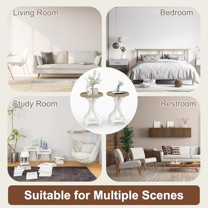 Accent Wood Farmhouse End Table, Set of 2 Round Side Tables, Nightstand Natural Tray Top and Distressed Carved Legs for Bedroom Living Room, White - size: 2-pcs, style: Round