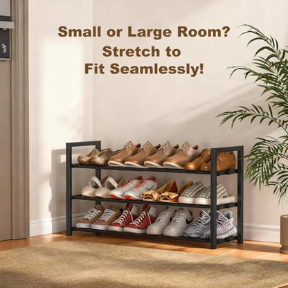 Roylvan 3-Tire 17"-31" Expandable Shoe Rack for Closet, Entryway, Dorm | Fits 6-12 Pairs Shoes, Adjustable Free Standing Shoe Shelf Storage, Shoes Organizer for Small Closet, Metal, Black - size: 3-Tire Black