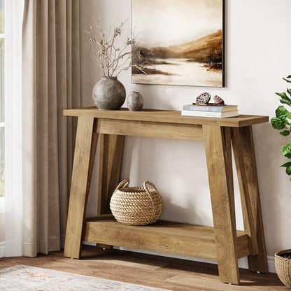 Tribesigns 41.3" Farmhouse Console Table, 2-Tier Wooden Entryway Table with Storage, Rustic Narrow Behind Couch for Living Room, Hallway, Foyer,Natural - color: Natural