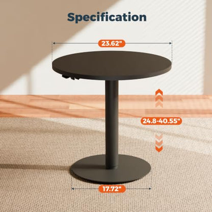 24" Pneumatic Height Adjustable Round Side Table, Gas Lift Pedestal Drink End Table, Small Accent Nightstand for Living Room Sofa Couch, Black - color: Black, size: 23.62"