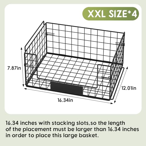 JKsmart 4 Pack XXL Stackable Wire Baskets with Handles for Pantry Storage and Organization,Fruit and Vegetable Basket with Name Plates,Metal Storage Bins for Snack Can Fruit Veggies - size: XXL-16.34"x12.01"x31.48"