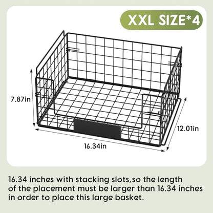 JKsmart 4 Pack XXL Stackable Wire Baskets with Handles for Pantry Storage and Organization,Fruit and Vegetable Basket with Name Plates,Metal Storage Bins for Snack Can Fruit Veggies - size: XXL-16.34"x12.01"x31.48"