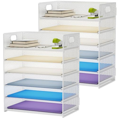 Marbrasse 2 Pack Desk Organizer with Handle, 6 Tier Paper Letter Tray, Mesh Desk File Organizer for Office, School and Home - Whtie - color: 2 Pack - White