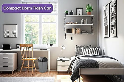 Superio Small Trash Can for Dorm with Lid 4.5 Gallon Plastic Swing Top Slim Garbage Can for Under Sink/Cabinet, Laundry, Kitchen, Office, Bedroom, Bathroom, College, 18 Qt Gray/Black, 2 - size: 4.5 Gallon