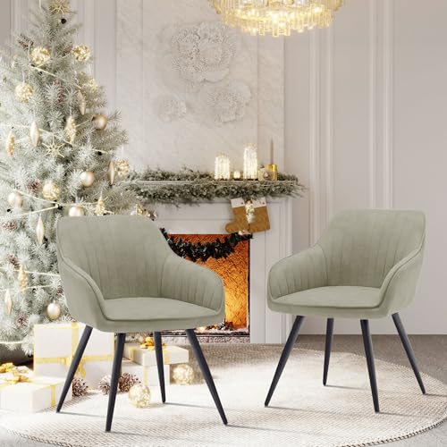 annjoe Faux Suede Accent Chair Arm Chairs Living Room Chairs Leisure Chair Upholstered Chair with Metal Legs Set of 2 for Home Kitchen Office Bistro Cafe - color: Gray Green