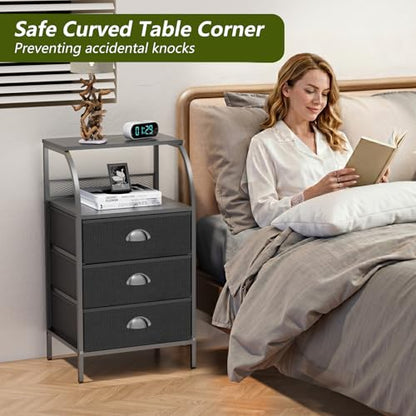 Night Stand with 3 Fabric Drawer & Metal Frame - Nightstand for Bedroom, 40LB Capacity, Sturdy Anti-Warp Design, Dustproof & Scratch-Resistant, Black 2026 - color: Black(3 Locker), size: set of 1