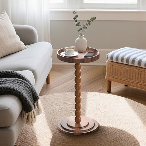 XNSDXV Round Side Table with Solid Wood Leg, Small Drink Table for Small Spaces, Martini Table with Raised Edge, Pedestal Side Table for Living Room, Bedroom,Sofa and Couch (Walnut Brown) - color: Walnut Brown