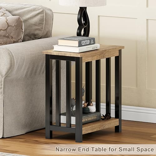 ChooChoo Mission End Table, Narrow Side Table for Small Spaces, Night Stand with Storage Shelf for Living Room and Bedroom, Rustic Oak & Black - color: Rustic Oak & Black