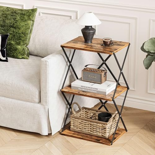3-Tier End Table Small Side Table Tall Bedside Night Stand with Storage Sofa Side desks for Living Room Bedroom Office Bathroom Small Space Rustic Brown ET-03RB - color: Rustic Brown High