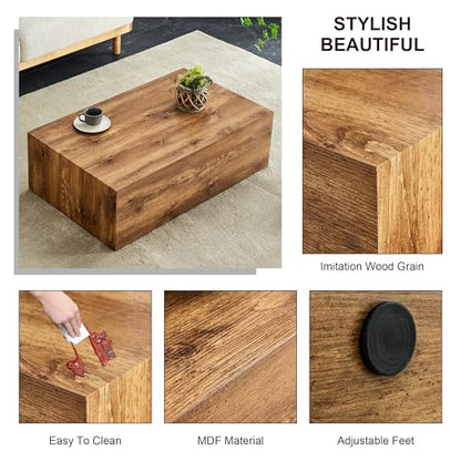 39" Rectangular Compact Coffee Table,Small Cube End Table,Modern Side Table with Stylish Wood Grain Pattern,Minimalist Accent Table for Living Room,Office,Apartment,Nightstand(Log Wood,39") - color: Log Wood,39"