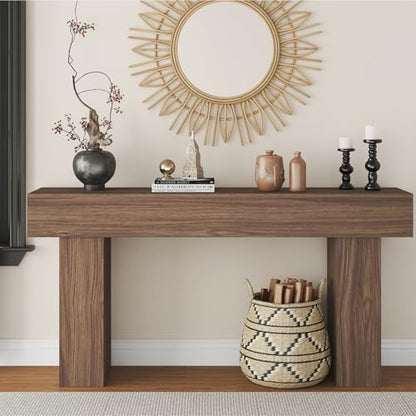 knoworld 63 Inch Long Console Table for Entryway, Farmhouse Wood Rectangular Sofa Table Behind Couch Table, Narrow Entryway Table for Living Room, Entrance, Hallway, Foyer, Easy Assembly (Brown) - color: Brown