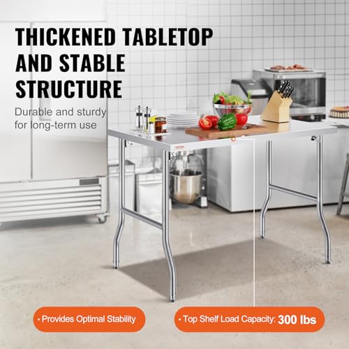VEVOR Stainless Steel Foldable Work Table, 48 * 30 Inch Heavy Duty Food Outdoor Stainless Steel Worktable for Commercial Kitchen Restaurant - size: 48"*30" inch, style: Foldable