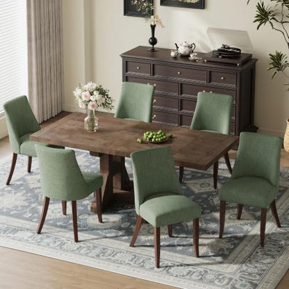 COLAMY Upholstered Dining Chairs Set of 4 with Wood Legs, Green | Mid Century Kitchen Chairs with Back, Fabric Side Dining Room Chairs for Dining Room Restaurant - color: Green, size: Set of 4