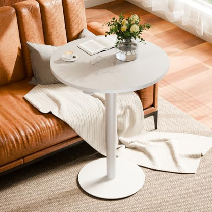28" Pneumatic Height Adjustable Round Side Table, Gas Lift Pedestal Drink End Table, Small Accent Nightstand for Living Room Sofa Couch, White - color: White, size: 27.56"