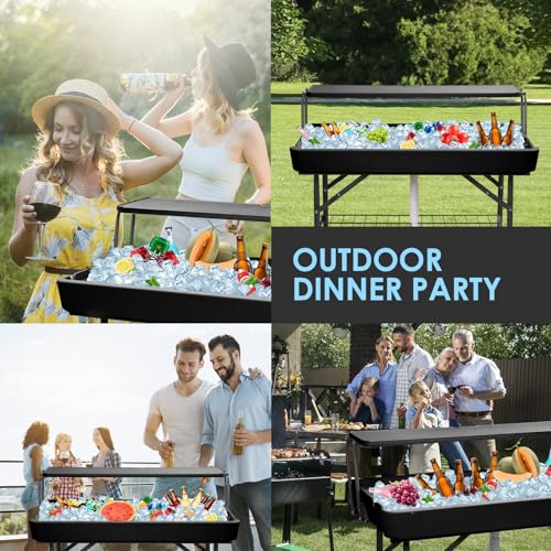 CDEN 4 ft ice Cooler Table, Outdoor Folding ice Table, Portable Cooler Table, ice Table, with Sink and Drain, with Removable Skirt (White) - size: Black