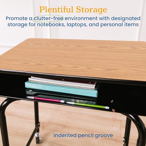 ECR4Kids Mobile Open Front Desk with Metal Storage Book Box, Classroom Furniture, Oak - color: Oak