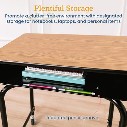 ECR4Kids Mobile Open Front Desk with Metal Storage Book Box, Classroom Furniture, Oak - color: Oak