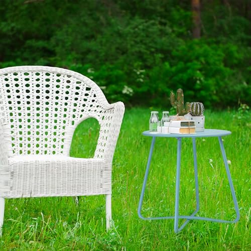 danpinera Outdoor Side Tables with Flower Cut Outs, Weather Resistant Steel Patio Side Table, Small Round Outdoor End Table Metal Side Table for Patio Yard Balcony Garden Blue - color: Blue