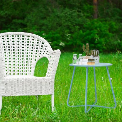 danpinera Outdoor Side Tables with Flower Cut Outs, Weather Resistant Steel Patio Side Table, Small Round Outdoor End Table Metal Side Table for Patio Yard Balcony Garden Blue - color: Blue