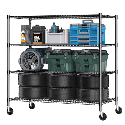 Himimi 4 Tier Wire Shelving with Wheels Heavy Duty Height Adjustable Metal Shelves for Storage, Commercial Grade Steel Utility Wire Rack for Kitchen Garage Pantry Organization-24×48×72, Black - color: Black, size: 24"D×48"W×72"H, 4-Tier
