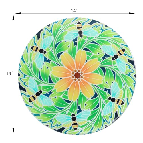 VCUTEKA Outdoor Side Table Mosaic End Patio Side Table Small End Tables Glass Top Round Balcony Coffee Tables Porch Indoor Glass Top Bee 14'' - color: Bee
