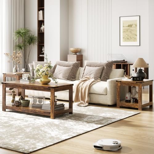 Homieasy End Table, 20x20 Inch Square Side Table for Living Room, Large Wood Accent Table with Storage Shelf, Modern Farmhouse Nightstand Bedside Table, Rustic Brown - color: Rustic Brown