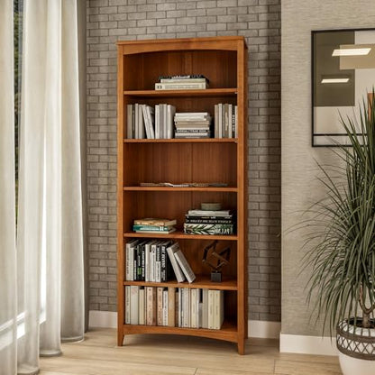 Camaflexi Shaker Style 6 Shelf Bookcase / Solid Wood / 72 inch Tall / Adjustable Shelving / Closed Back / Display Bookshelf for Living Room, Bedroom, Home and Office, Cherry - color: Brown, size: 72"