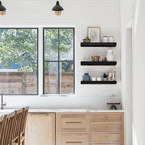 QEEIG Floating Shelf for Wall Bathroom Shelves Bedroom Kitchen Living Room Farmhouse Small Book Shelf 16 inch Set of 1, Black (015-B1) - color: B. Black, size: 15.7" x 6.7"