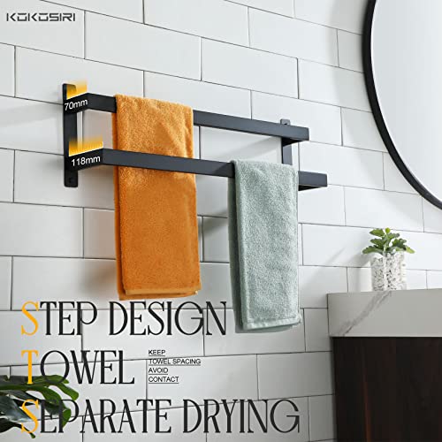 KOKOSIRI Towel Bars Black Bath Towel Holders 24-Inch Bathroom 2-Tiers Ladder Towel Rails Wall Mounted Towels Shelves Rack Stainless Steel, B5008BK-L24 - color: Matte Black, size: 24-Inch