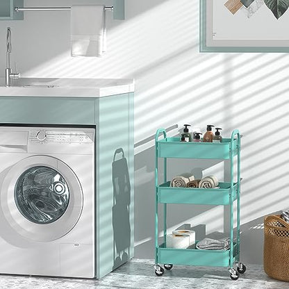 MAX Houser 3-Tier Rolling Utility Cart with Caster Wheels,Easy Assembly, for Kitchen, Bathroom (Turquoise) - color: Turquoise, size: 3-Tier Standard Cart