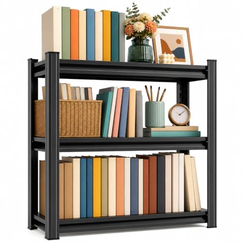3 Tier Metal Bookshelf, Adjustable Tall Bookcase, Heavy Duty 1800 LBS Modern Deep Book Shelf, Bolt-Free Storage Shelves for Living Room, Home Office, Garage, 31.5" Wx 13.8" Dx 31.5" H - size: 3 Tier-31.5"Wx 13.8"Dx 31.5"H
